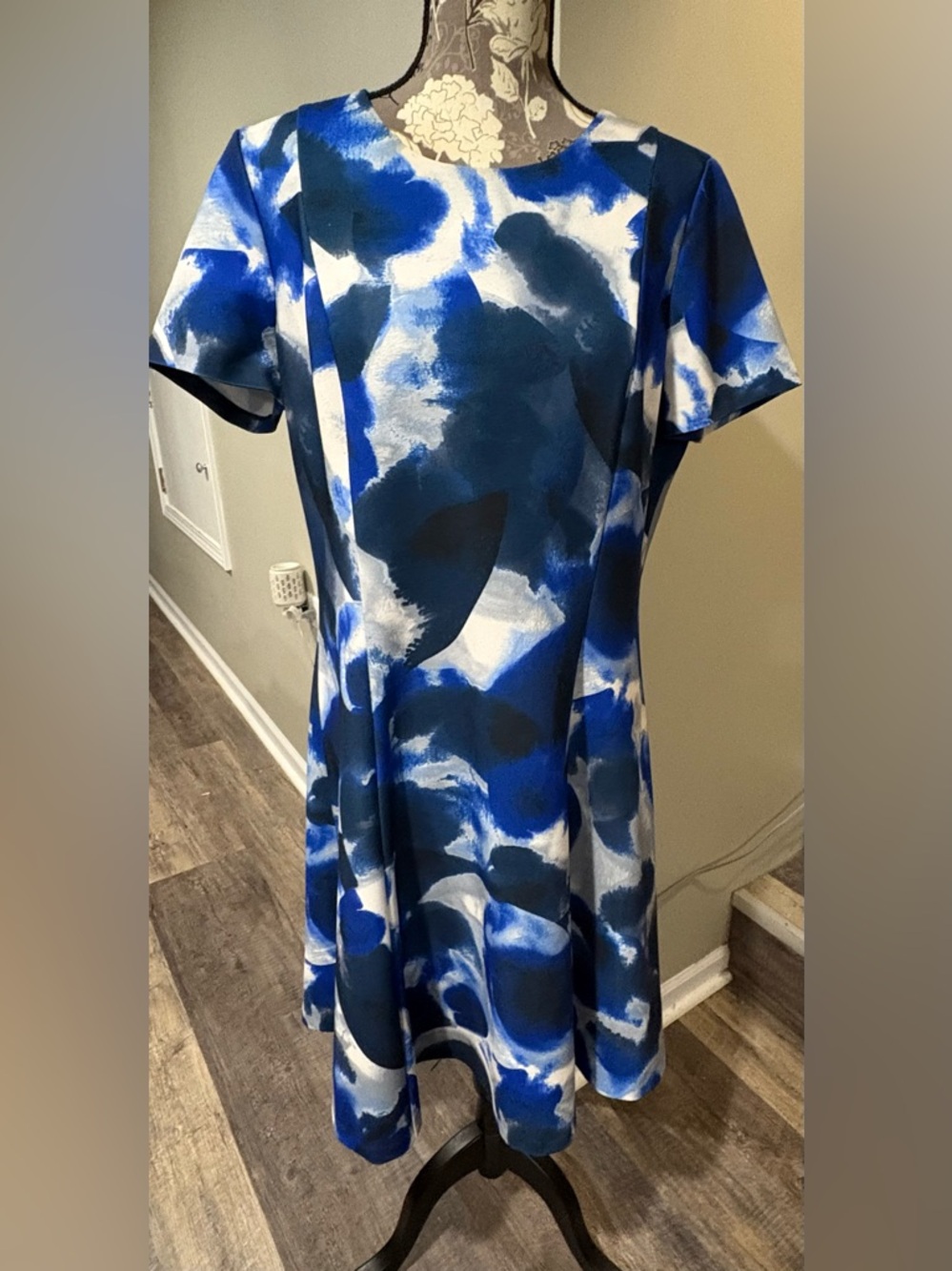 DKNY Blue & White Abstract Dress
